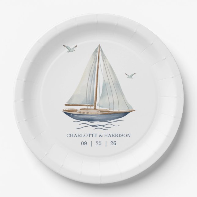 Prato De Papel Watercolor Coastal Seascape Wedding (Frente)