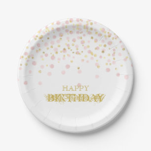 Prato De Papel Watercolor Confetti Happy Birthday Elegant Chic