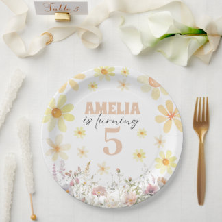 Prato De Papel Watercolor Daisy Birthday