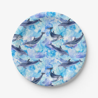 Prato De Papel watercolor dolphin fish seamless pattern