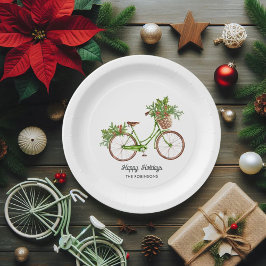 Prato De Papel Watercolor Floral Bicycle Christmas Party