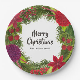 Prato De Papel Watercolor Floral Christmas Party