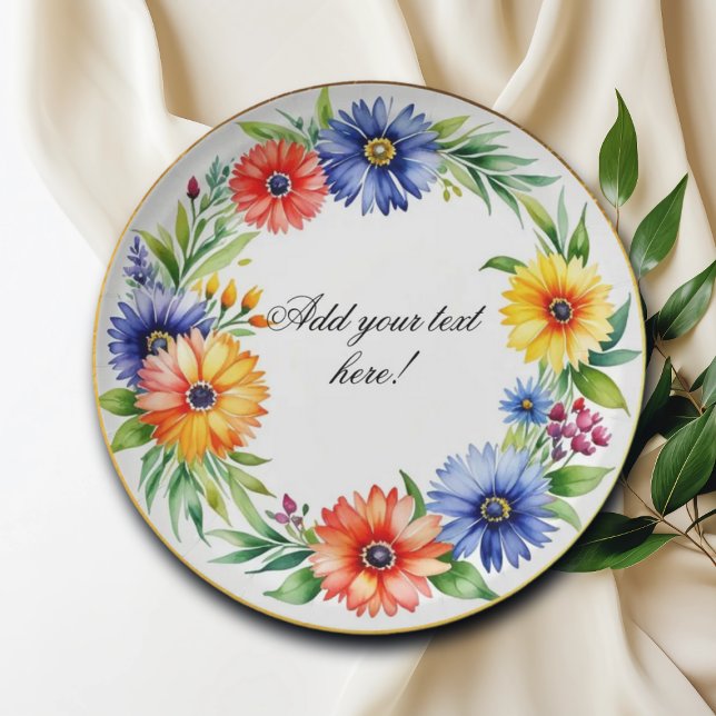 Prato De Papel Watercolor Floral Wreath Elegant (Criador carregado)