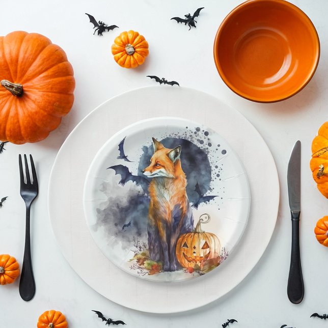 Prato De Papel Watercolor Fox Halloween (Criador carregado)