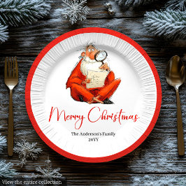 Prato De Papel Watercolor Funny Santa Holiday Paper Plates