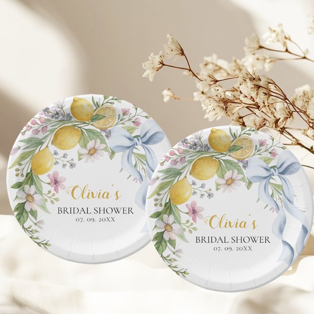 Prato De Papel Watercolor Garden Lemon Citrus Bridal Shower  (Criador carregado)