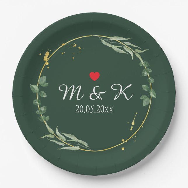 Prato De Papel Watercolor Greenery Wedding (Frente)