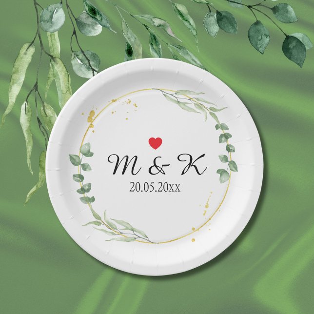 Prato De Papel Watercolor Greenery Wedding (Watercolor Greenery Wedding Paper Plates)