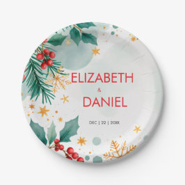 Prato De Papel Watercolor Holly Christmas Paper Plates