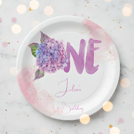 Prato De Papel Watercolor hydrangea Primeiro Aniversário