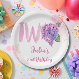 Prato De Papel Watercolor hydrangea Segundo Aniversário
