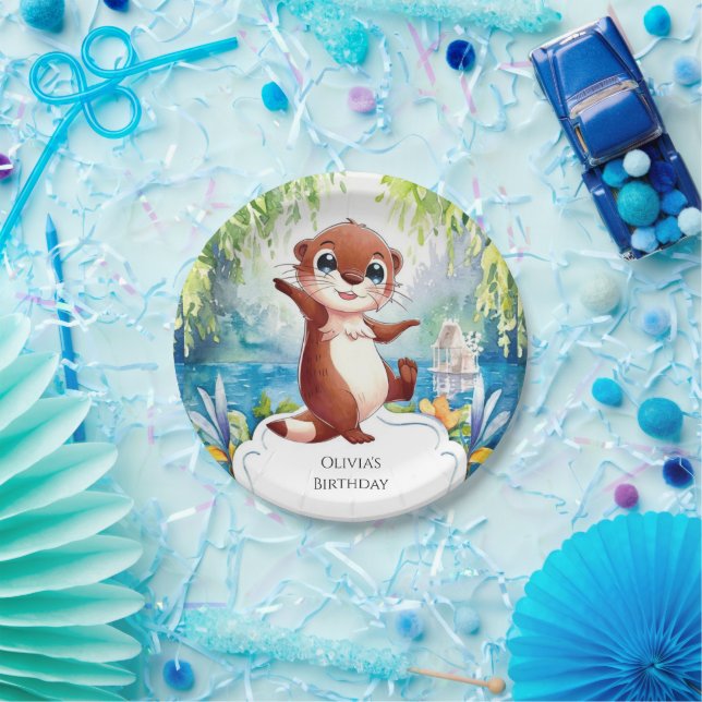 Prato De Papel Watercolor Kids Otter Birday (Festa)