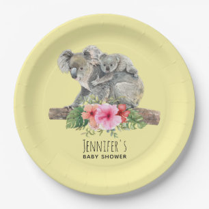 Prato De Papel Watercolor Koala Bears - Mãe e Chá de fraldas