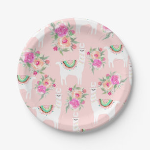 Prato De Papel Watercolor Llama está em rosa-coral