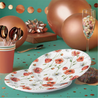 Prato De Papel Watercolor Meadow Poppies And White Wildflowers