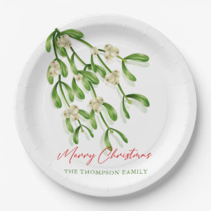 Prato De Papel Watercolor Merry Christmas Berry Branches