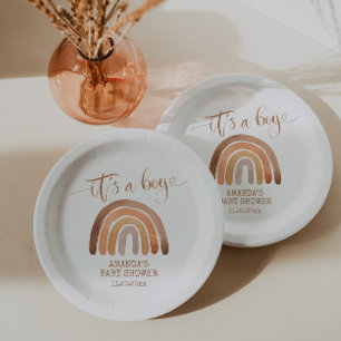 Prato De Papel Watercolor Modern Boho Rainbow É um Menino