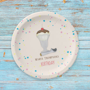 Prato De Papel Watercolor Modern Cute Rustic Sorvete Sundae
