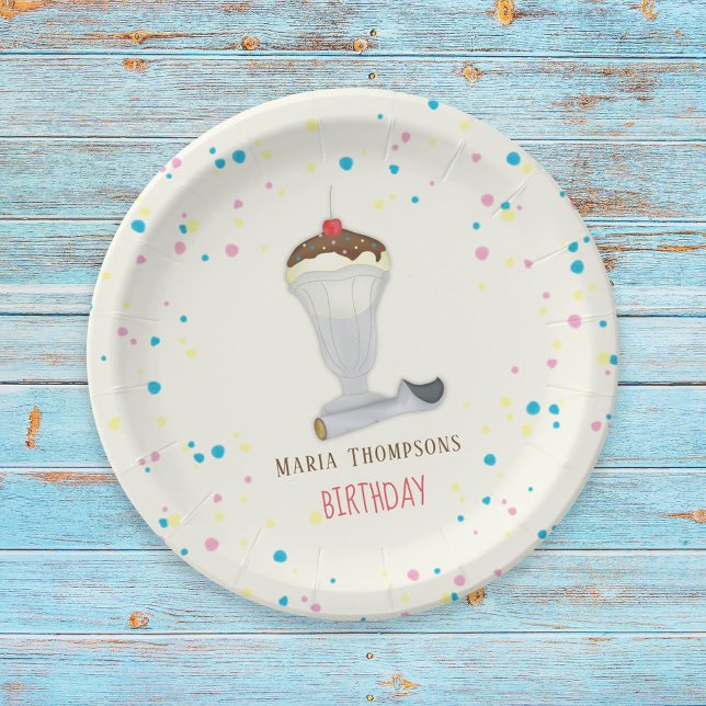 Prato De Papel Watercolor Modern Rustic Sorvete Sundae (Criador carregado)
