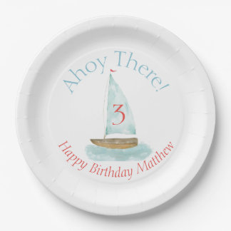 Prato De Papel Watercolor Nautical Sailboat Birthday 