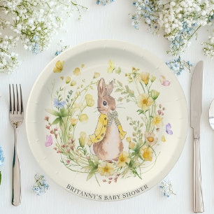 Prato De Papel Watercolor Peter Rabbit Chá de fraldas de flores s