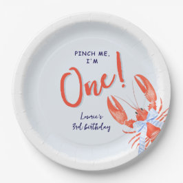 Prato De Papel Watercolor Pinch Me' Lobster Coastal 1st Birthday