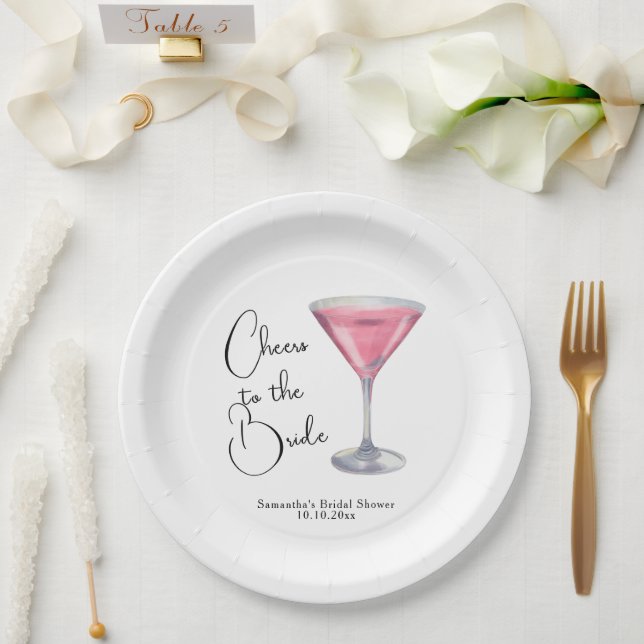 Prato De Papel Watercolor Pink Cocktail Bridal Shower (Casamento)