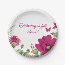 Watercolor Pink Floral Party Plate