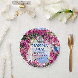 Prato De Papel Watercolor Pink Flowers Blue Tiles Disco Ball