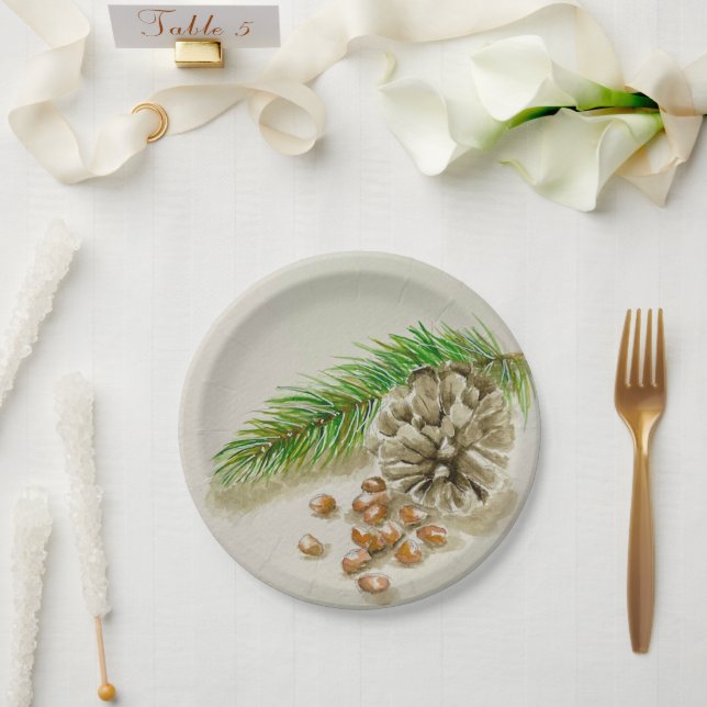 Prato De Papel Watercolor Pinõn Loucos Pinecone Novo México (Casamento)
