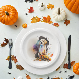 Prato De Papel Watercolor Puppy Halloween