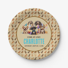 Prato De Papel Watercolor Puppy Pawty Dog Aniversário
