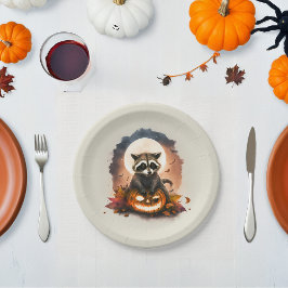 Prato De Papel Watercolor Raccoon Halloween
