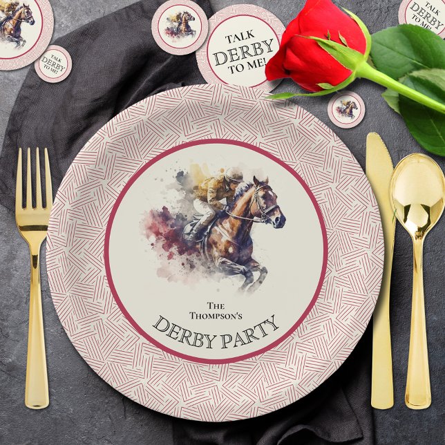 Prato De Papel Watercolor Racecavalo Derby Red (Paper plates and confetti sold separately in our collection.)