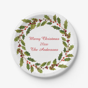 Prato De Papel Watercolor Red Berries Holly Felry Natal