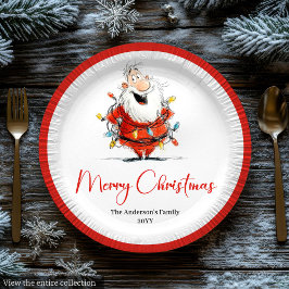 Prato De Papel Watercolor Santa Funny Custom Christmas Tableware