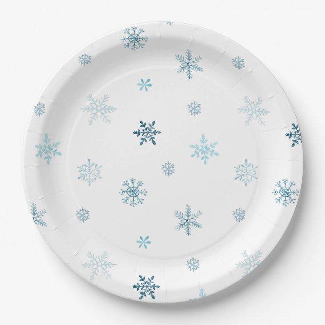 Prato De Papel Watercolor Snowflakes Christmas Plate (Frente)