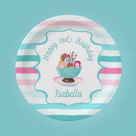 Prato De Papel Watercolor Sorvete Sundae Birthday