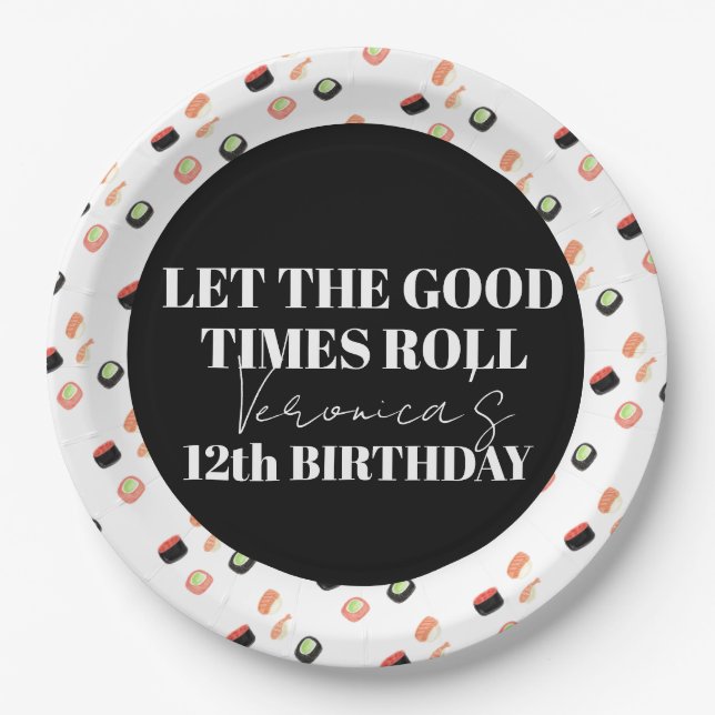 Prato De Papel Watercolor Sushi Party Hibachi Sushi Rolls (Frente)