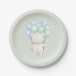 Prato De Papel Watercolor Teddy Bear Balloons Baby Shower Paper P