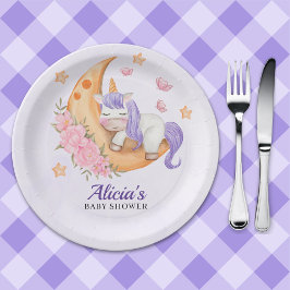 Prato De Papel Watercolor Unicorn Girl Baby Shower 