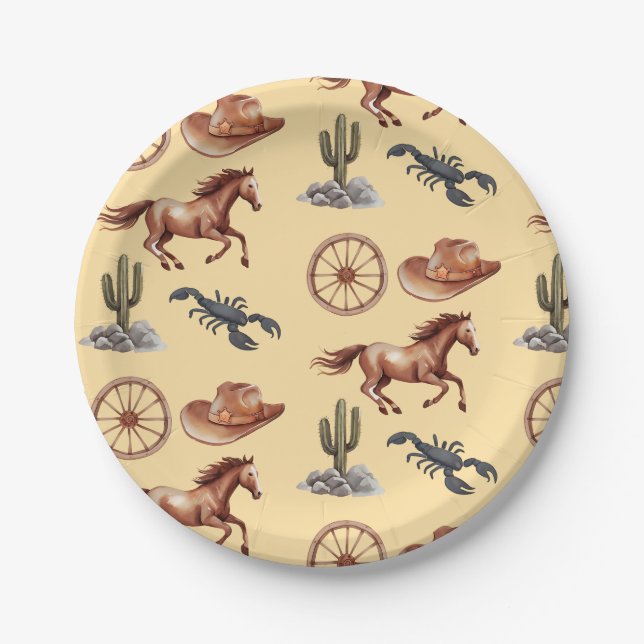 Prato De Papel Watercolor Western Kid Art Tan (Frente)