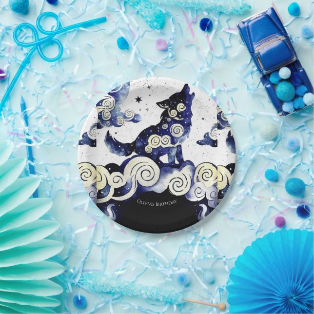 Prato De Papel Watercolor Whimsy Wolf Birthday (Festa)