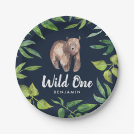 Prato De Papel Watercolor Wild One Bear First Birthday | MARINHO
