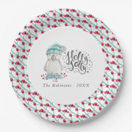 Prato De Papel Watercolor Winter Bird Holly Jolly Festa de Natal