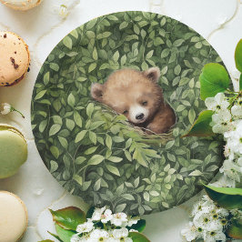 Prato De Papel Watercolor Woodland Bear Neutral Chá de fraldas