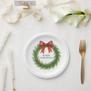 Prato De Papel Watercolor Wreath Moderno Natal