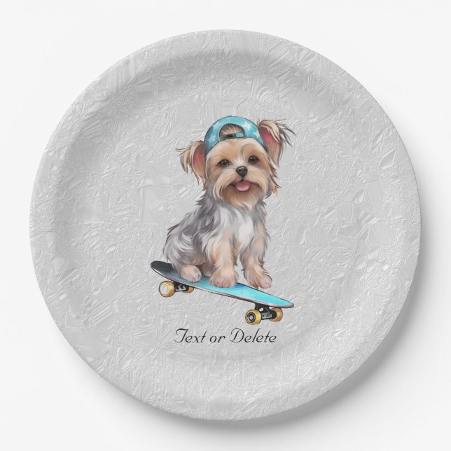 Prato De Papel Watercolor Yorkshire Terrier Paper Plate (Frente)