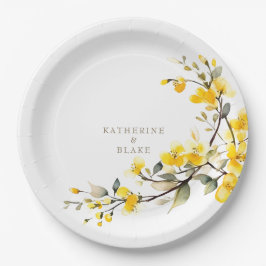 Prato De Papel Wcolor Amarelo Floral Dourado Nomes Casamento