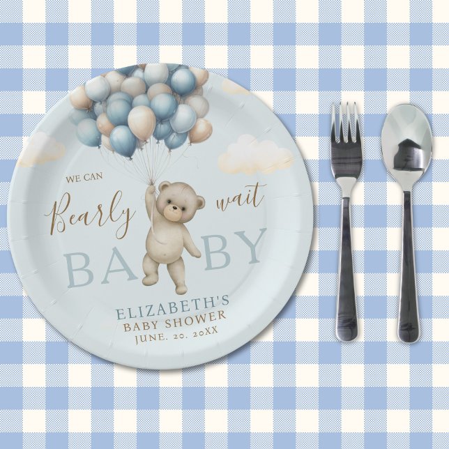Prato De Papel We Can Bearly Wait Baby, Bear Baby Shower Boy (Criador carregado)
